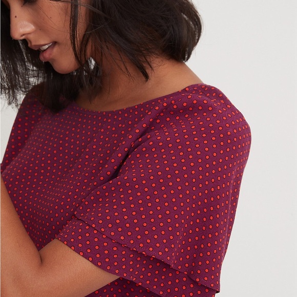 Ann Taylor Loft Dotted Flutter Smocked Peplum Top - Picture 2 of 4